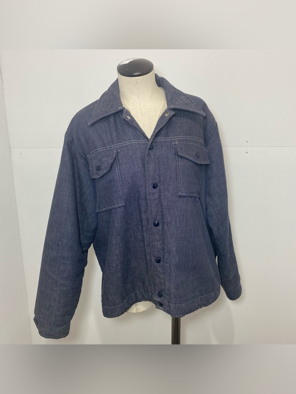 Vintage Mens Swingster Denim Snap Front Jacket Large Fleece Lined